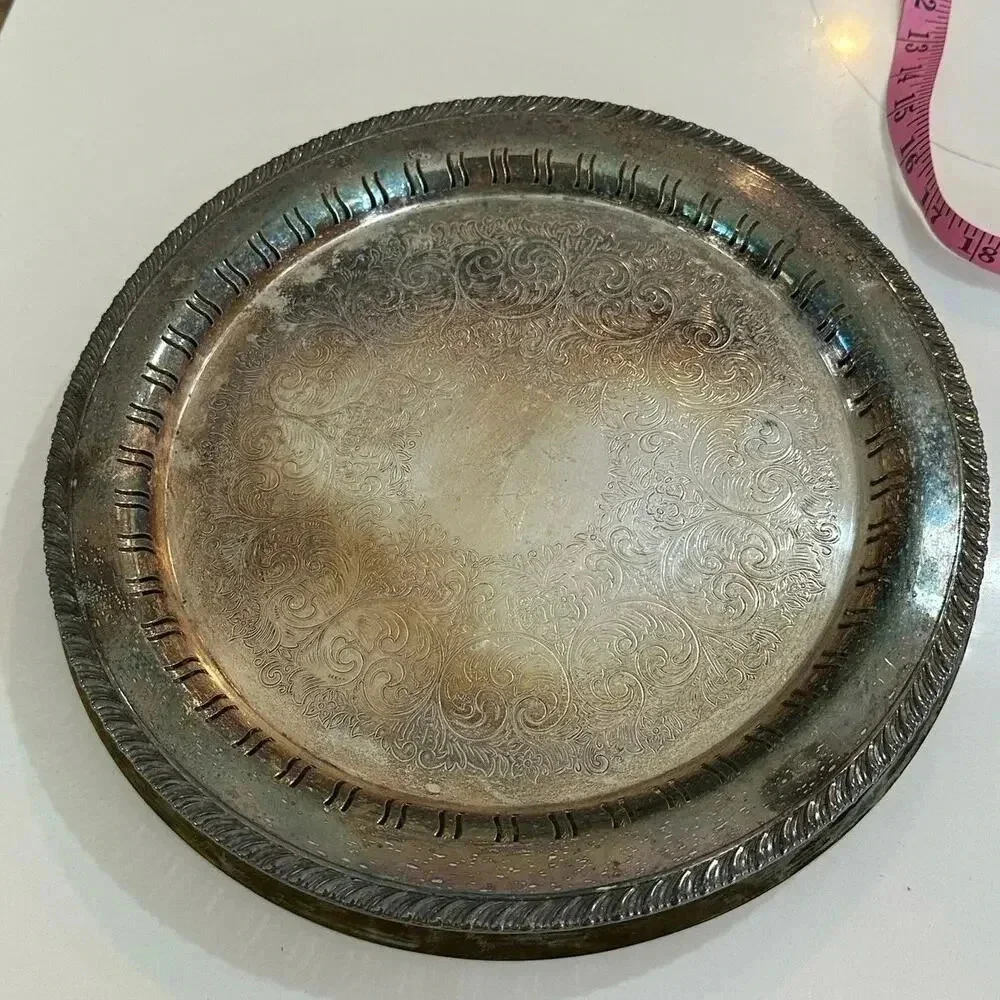 WM Rogers Silver Round Tray Metal Serving Plate